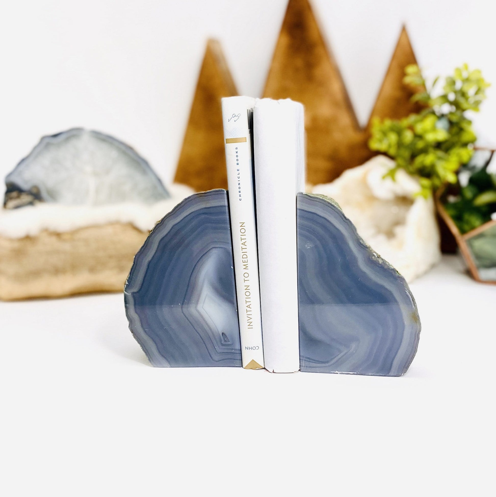 Natural Agate Bookend Pair - 3 to 6 lb  with books  in between
