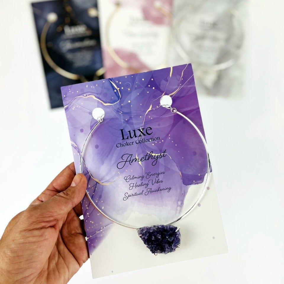 Amethyst Choker on a card up close