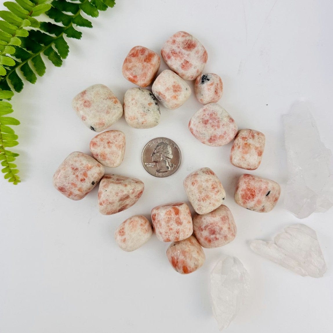 Tumbled Polished Sunstone Stone - 1/2 lb bag around a quarter for size reference