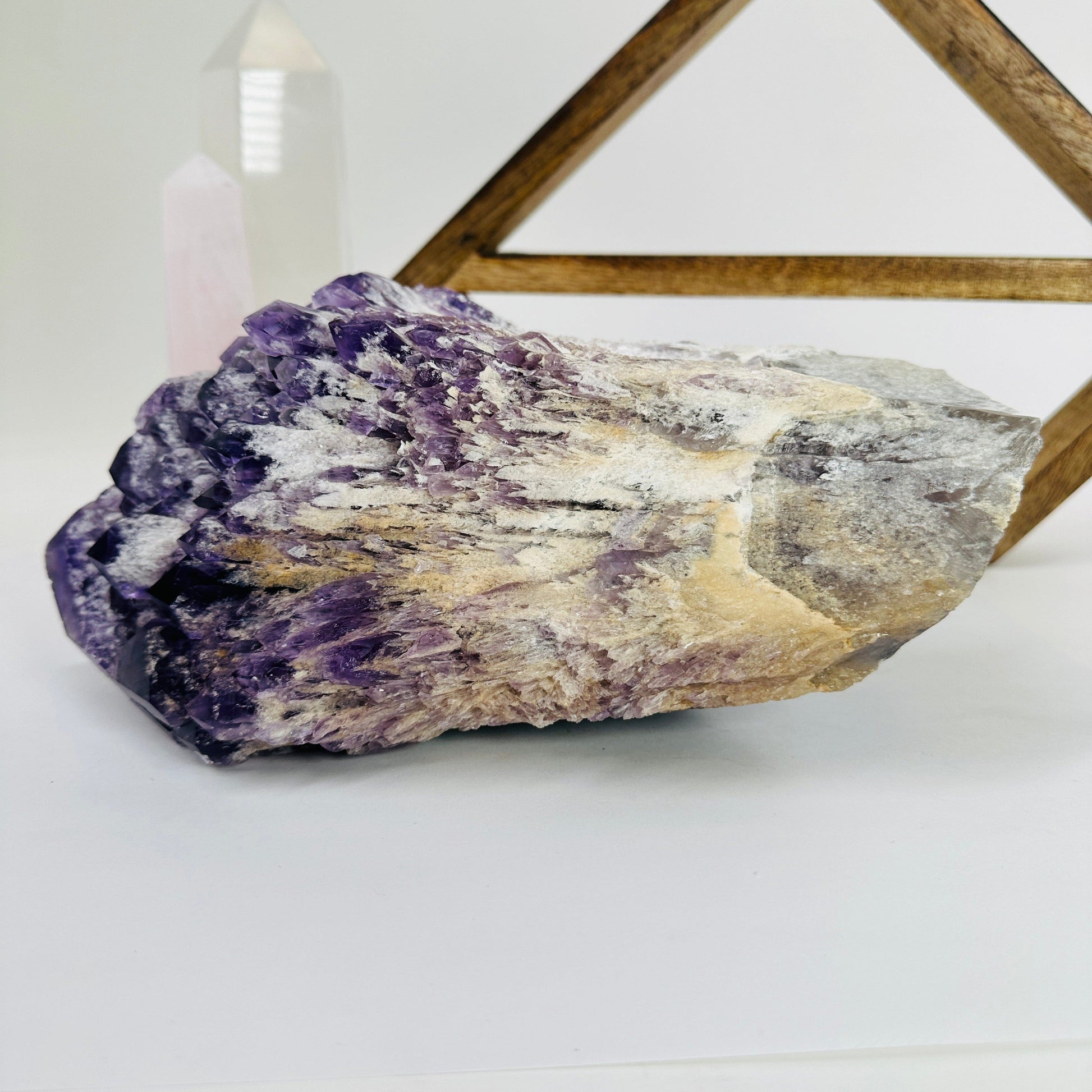 elestial amethyst with decorations in the background