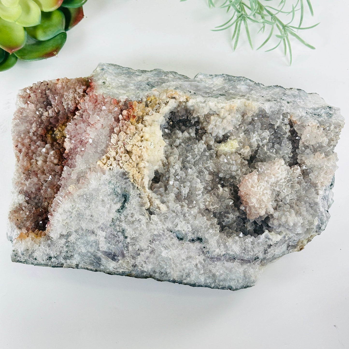 Gray Amethyst Large Crystal Cluster with Hematite and Calcite - One-of-a-Kind back view