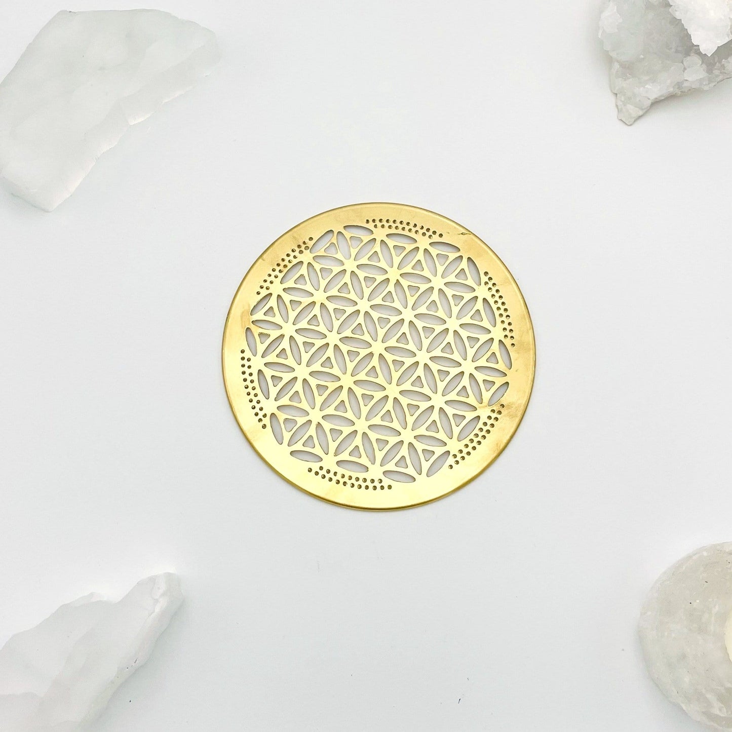 flower of life brass grid set as home decor 