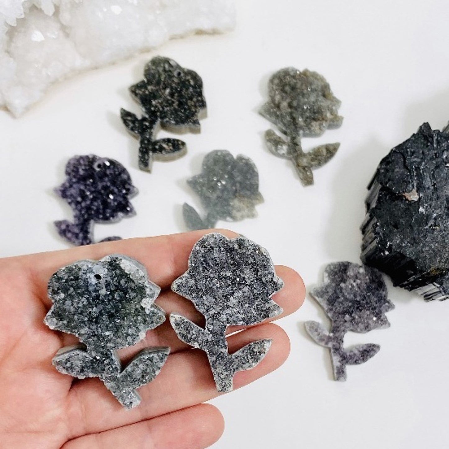 Natural Druzy Rose Cabachon  - 2 in a hand