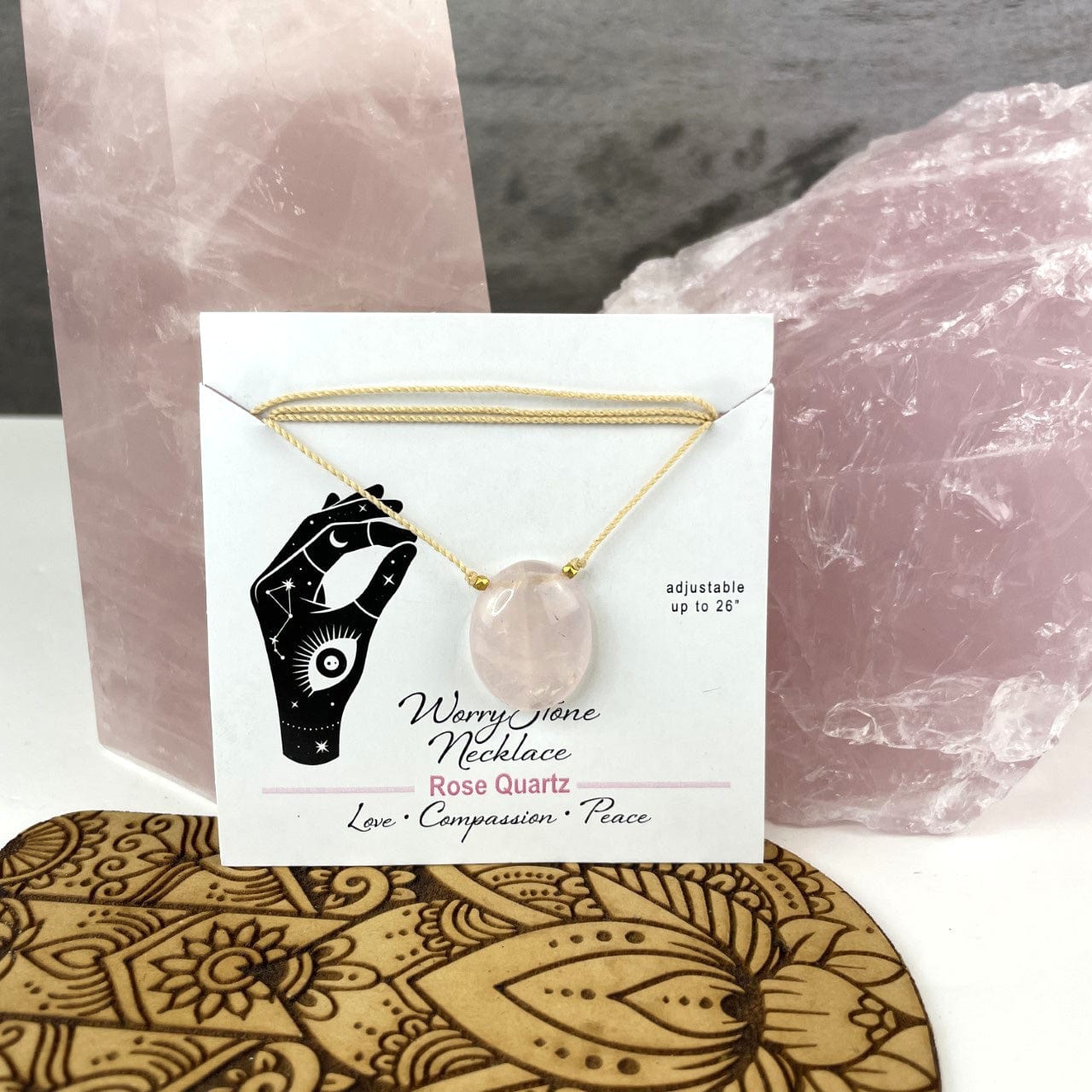 worrystone necklace carded for display