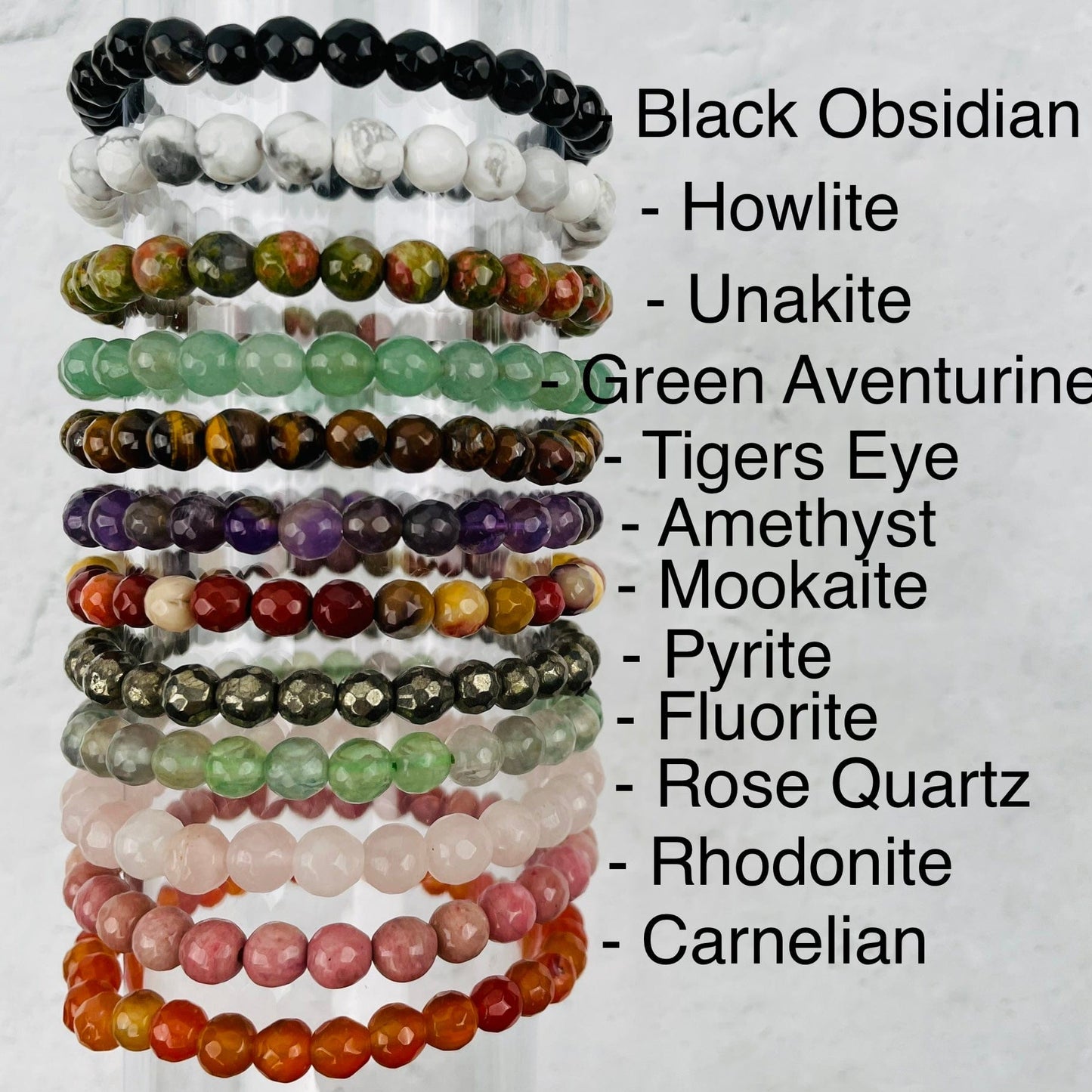 bracelet next to its gemstone name 