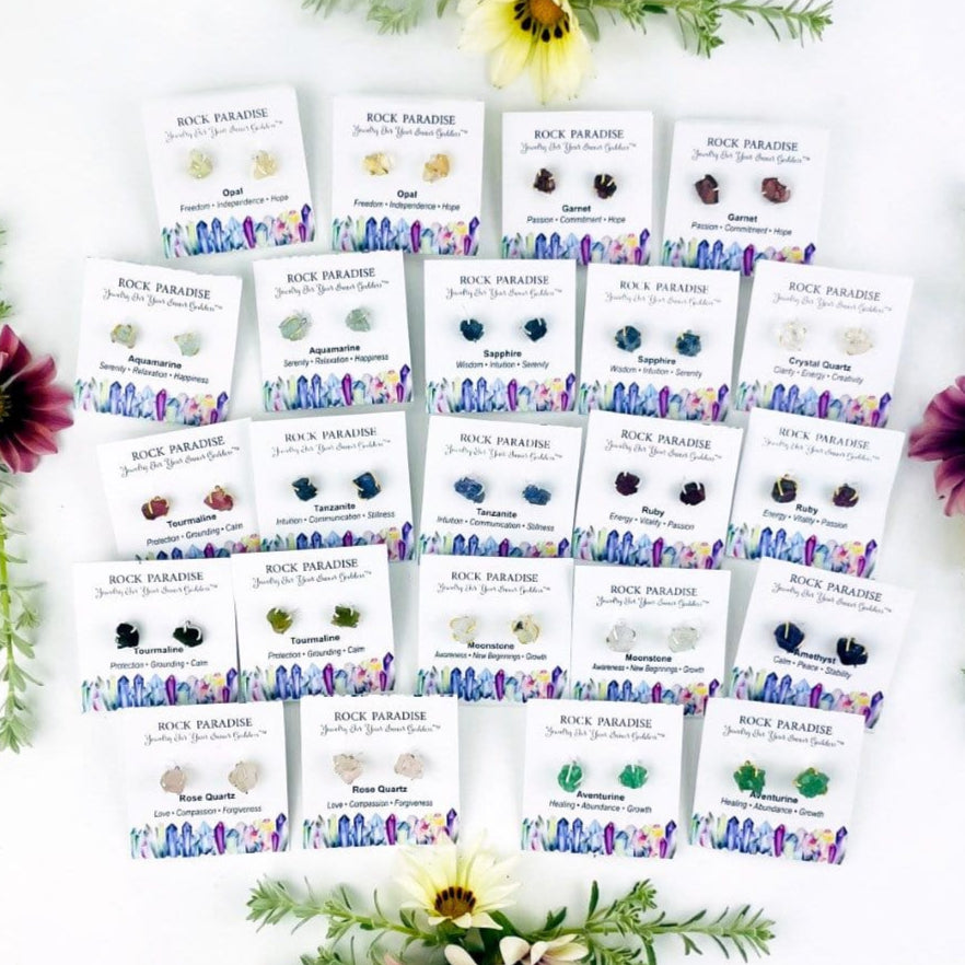 Gemstone Stud Earrings, showing here all the different stones available