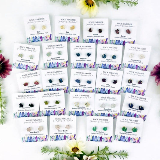 Gemstone Stud Earrings, showing here all the different stones available
