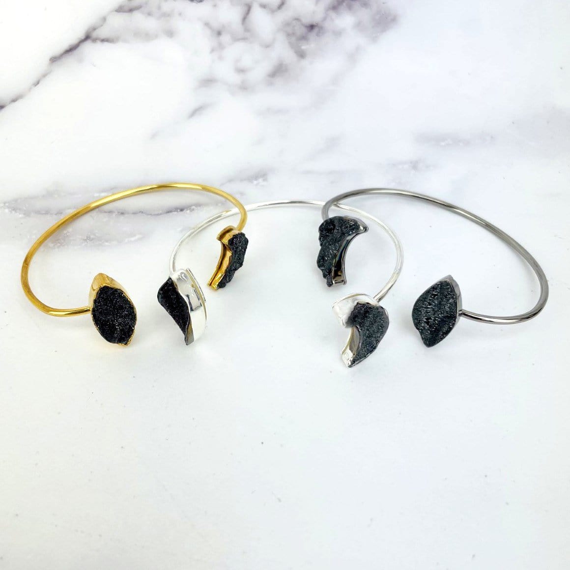 cuffs displayed to show different textures in the druzy