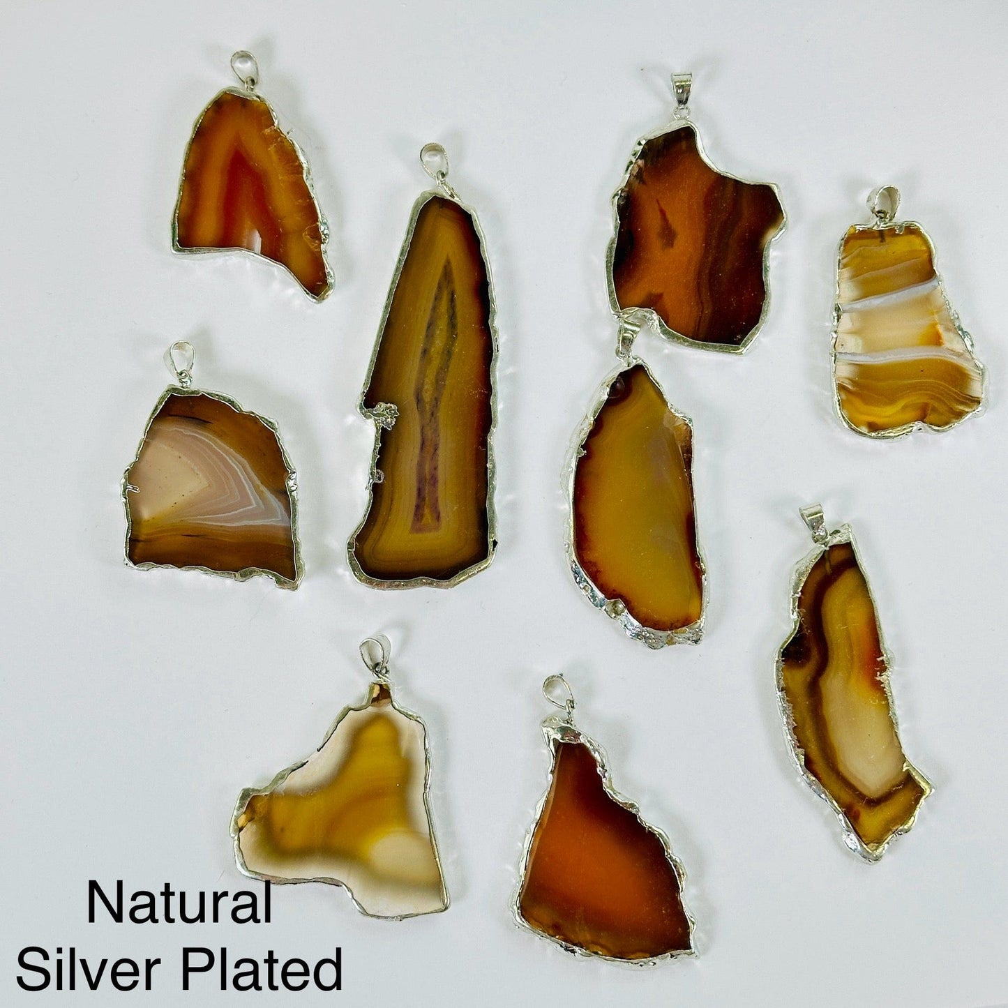 Agate Freeform Gold or Silver Plated Crystal Pendant - You Choose Color and Finish 9 each natural silver plated variant labeled