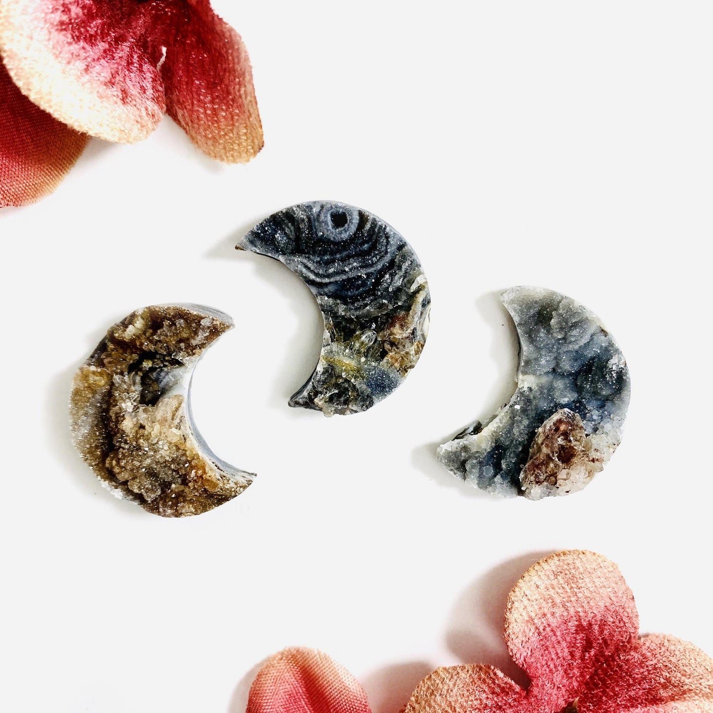 chalcedony moons on a table