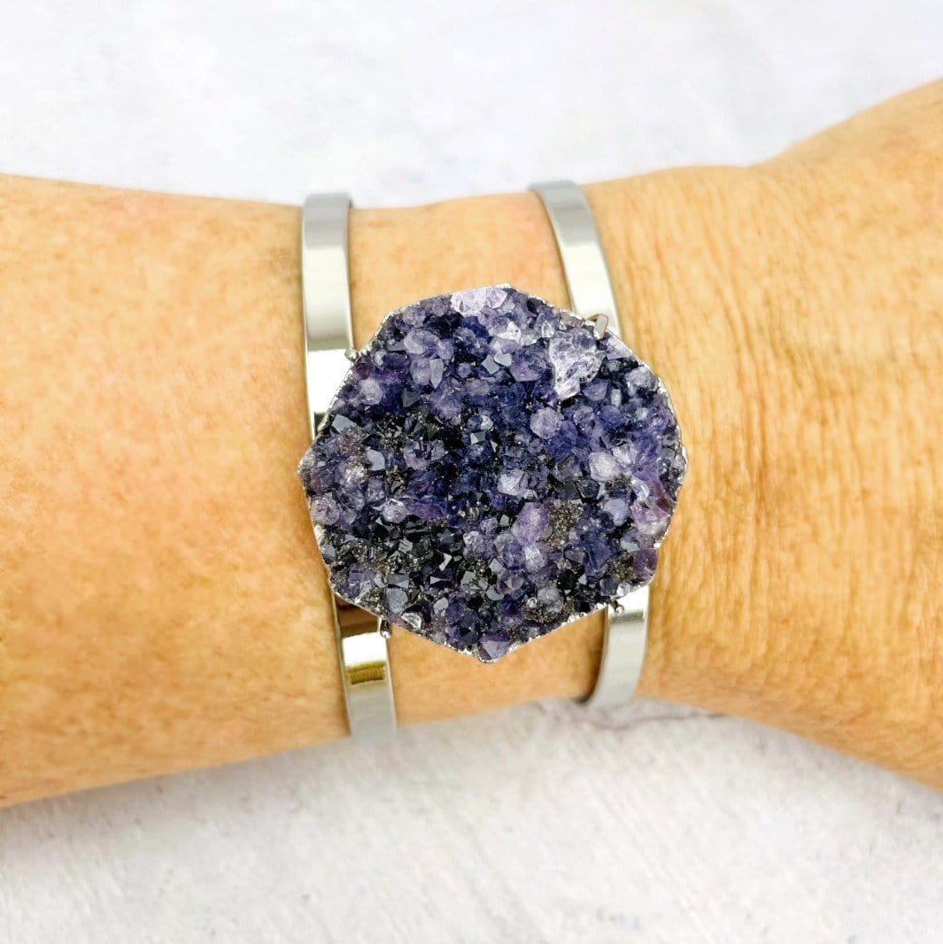 close up on a stone bracelet on a wrist