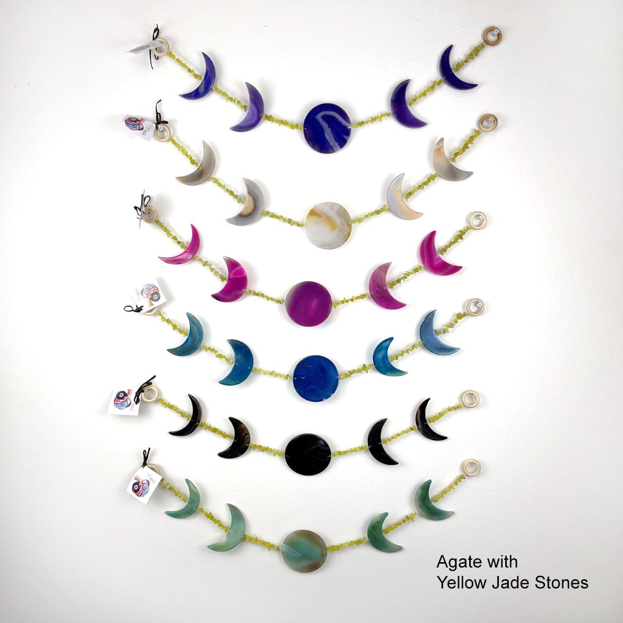 Agate Moon Phase Horizontal Wall Hangings with Yellow Jade Beads