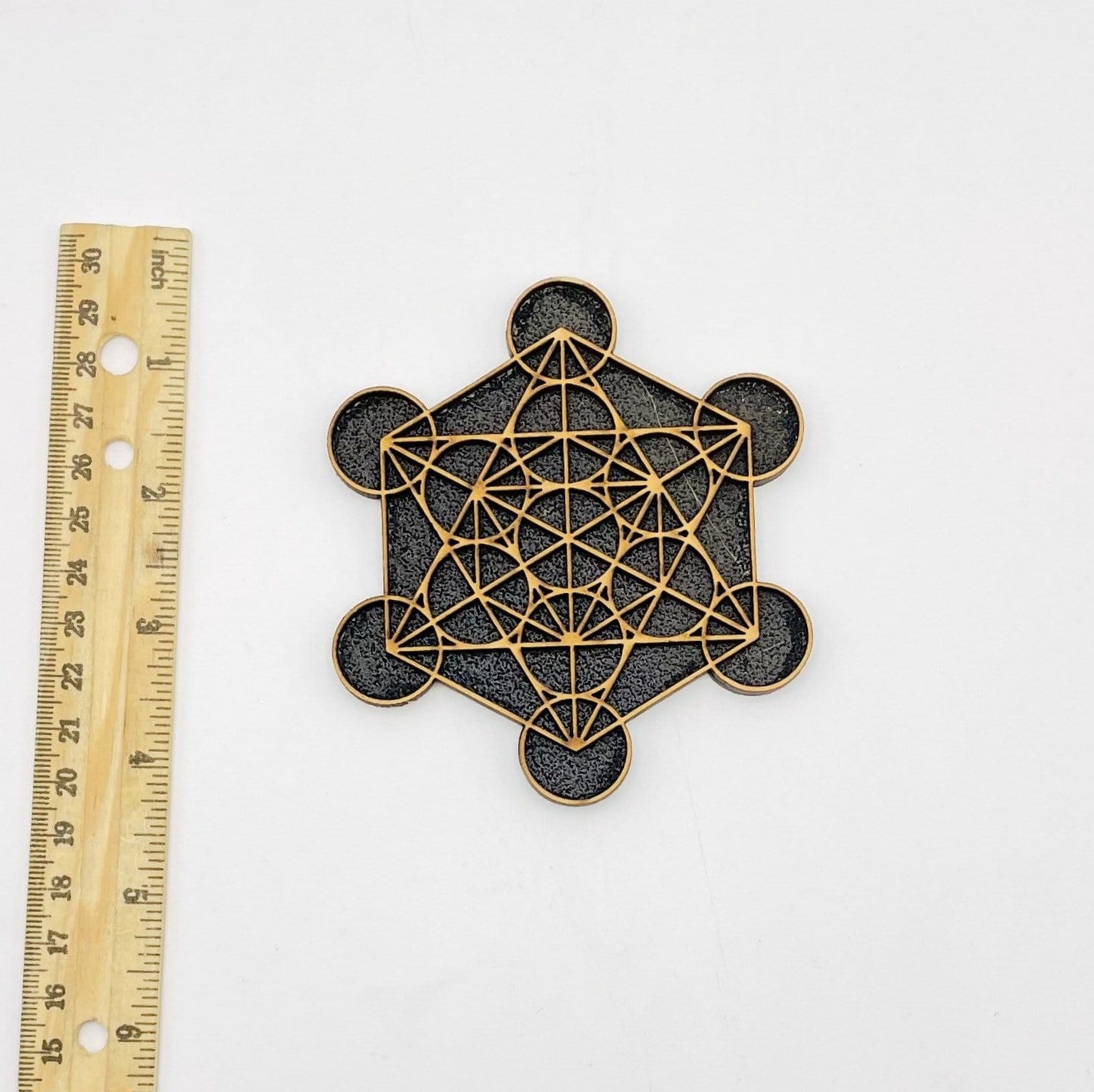 Metatron Cube mini Crystal Grid - next to a ruler