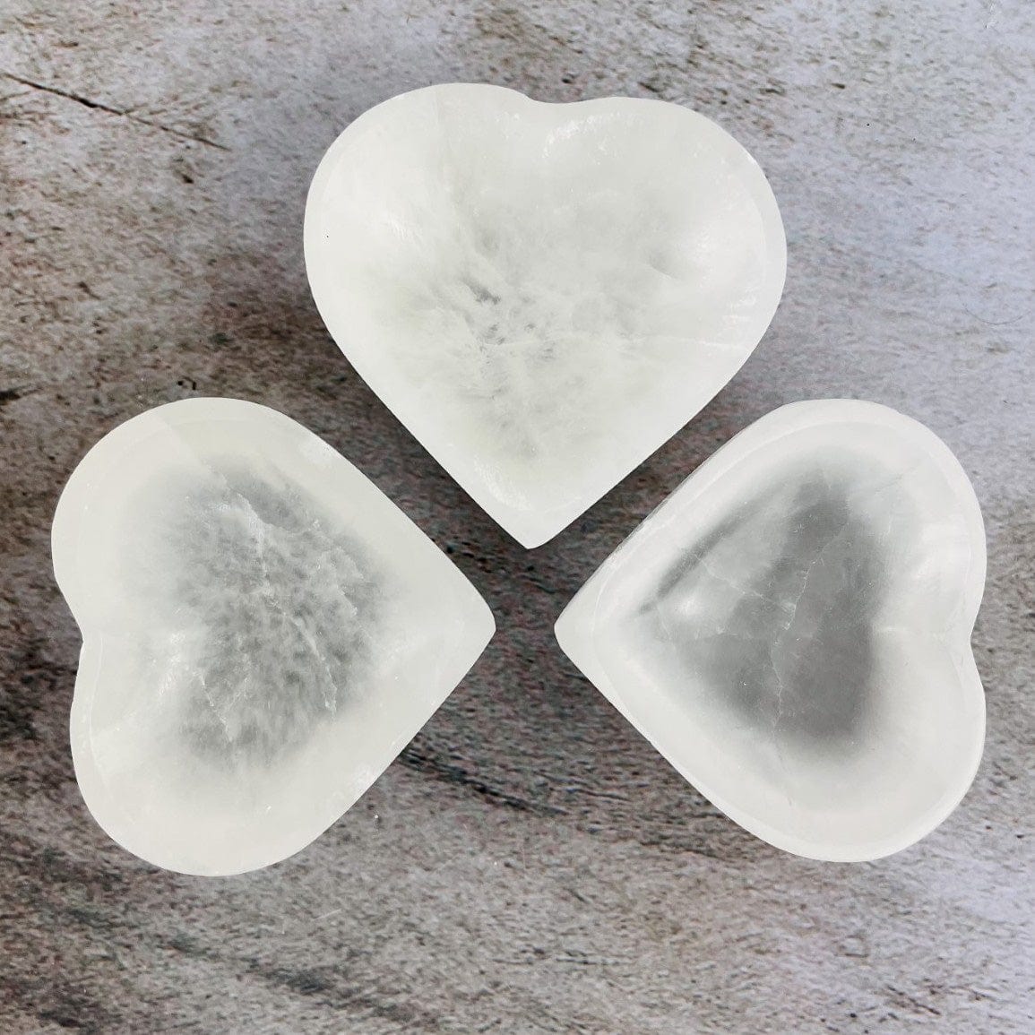 3 Selenite Heart Bowls