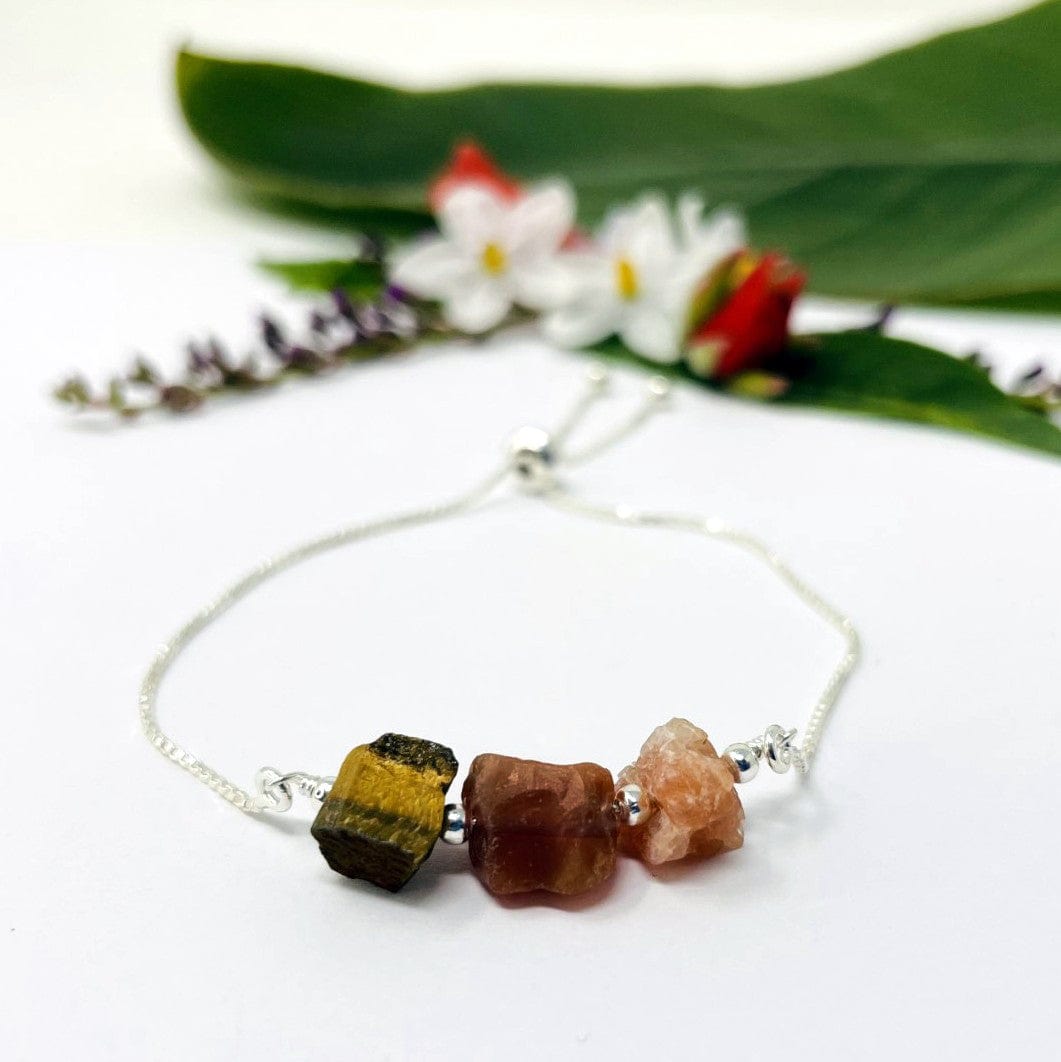 close up of Sacral Chakra bracelet -  Tiger Eye, Carnelian, Sunstone 