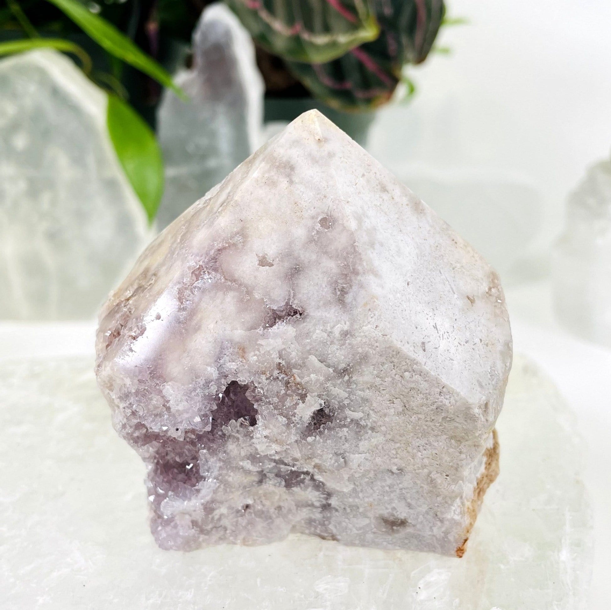 Pink Amethyst Point - Semi-polished Point up close