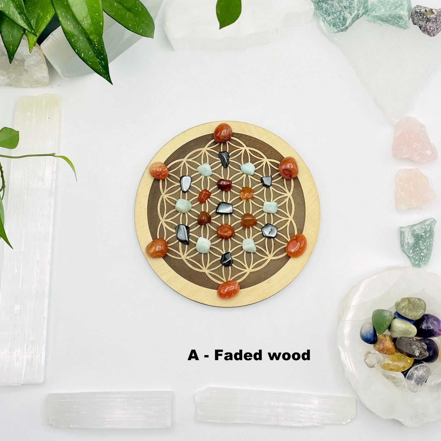crystal grid with stones on it