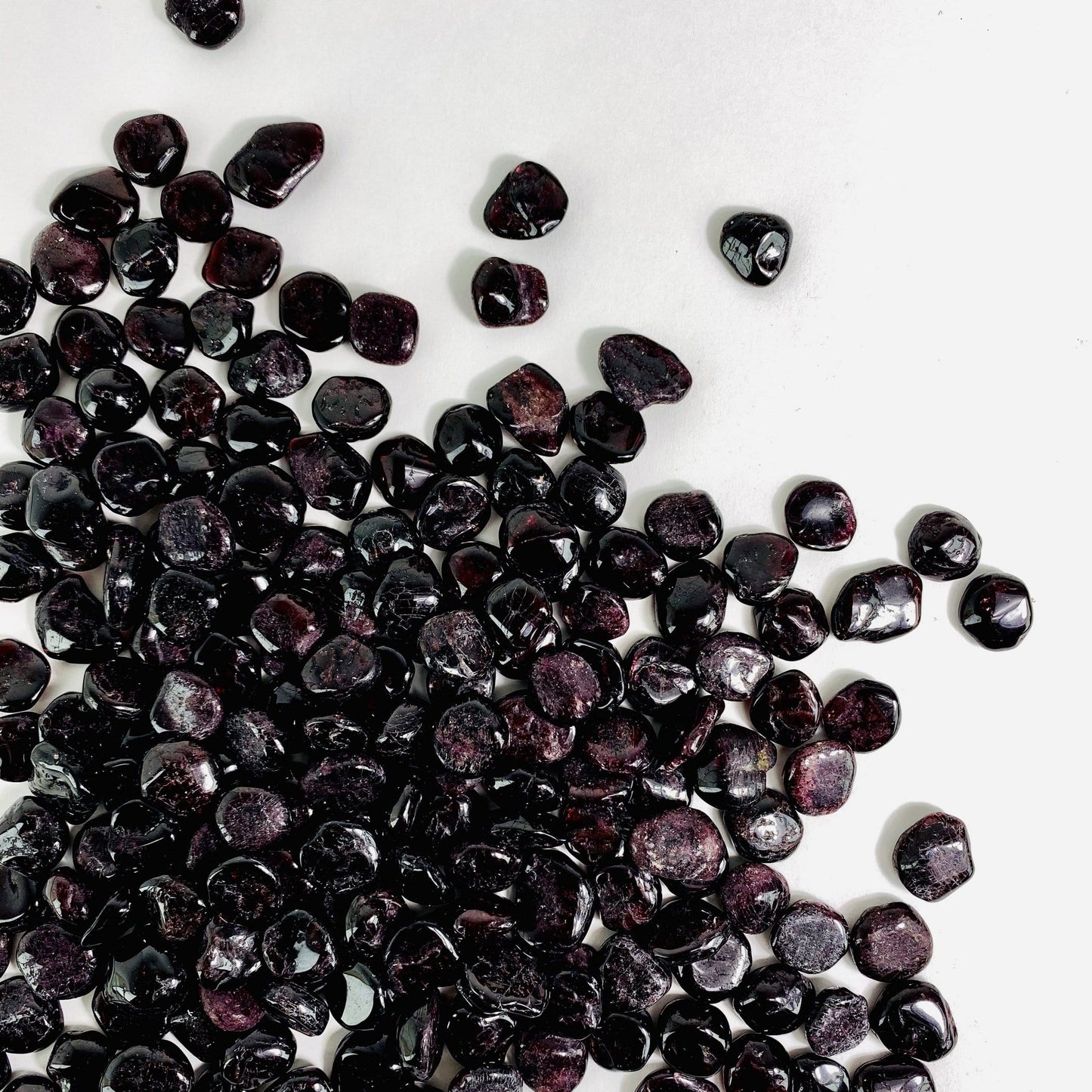 garnet chips spread on white background