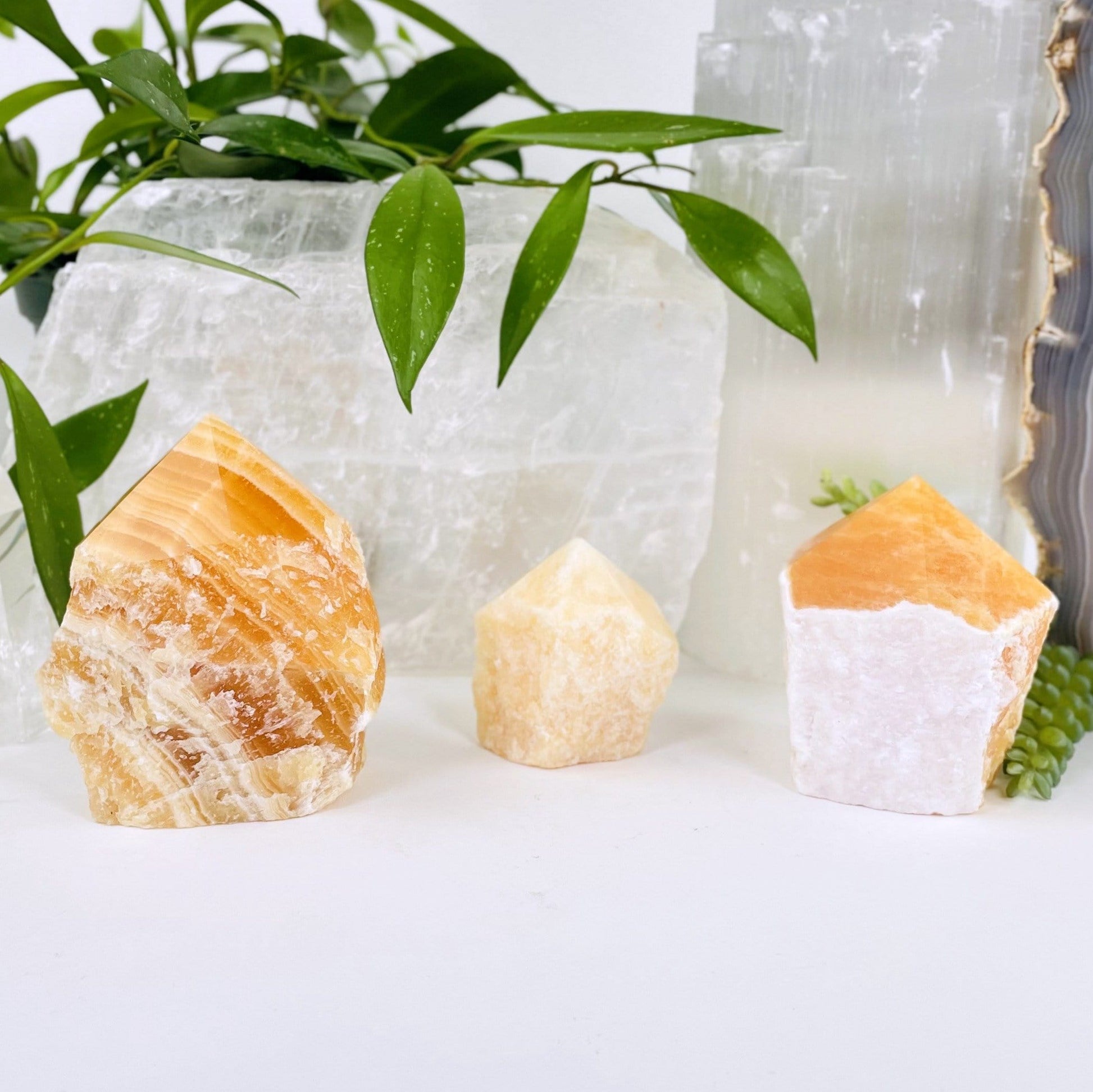 Orange Calcite Point - 3 sizes shown
