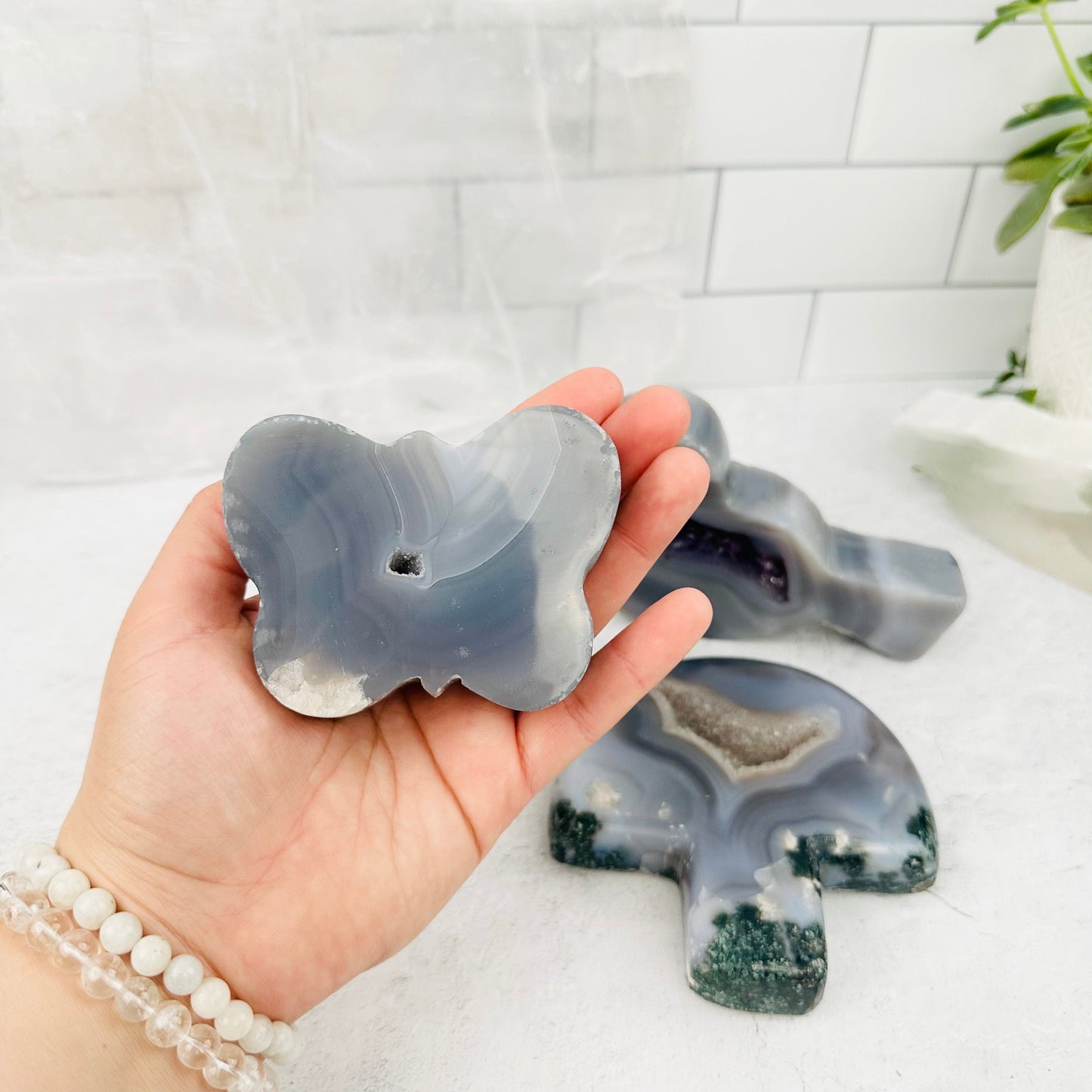 Agate Druzy Wildlife Set - YOU GET ALL - in hand for size reference 
