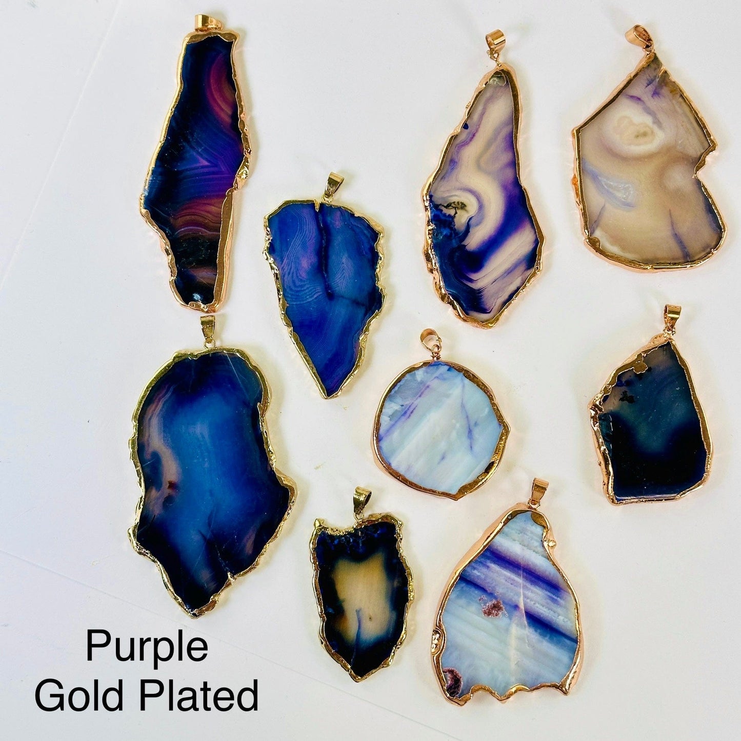 Agate Freeform Gold or Silver Plated Crystal Pendant - You Choose Color and Finish 9 each purple gold plated variant labeled