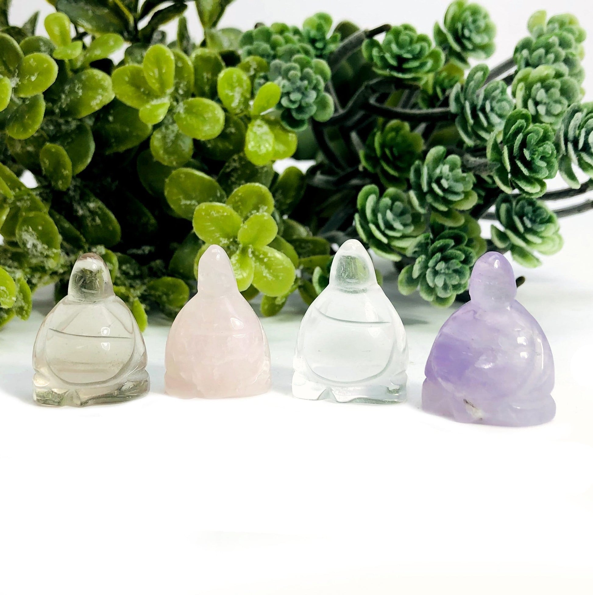 each gemstone displayed to show buddha's have flat base as they sit