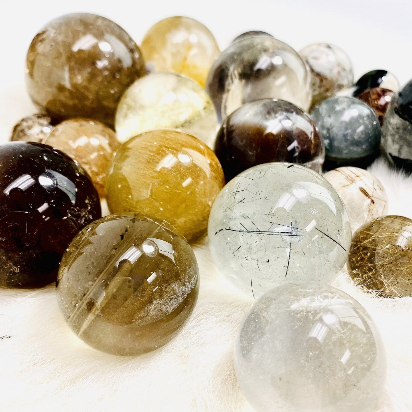Up close views of assorted Quartz Spheres