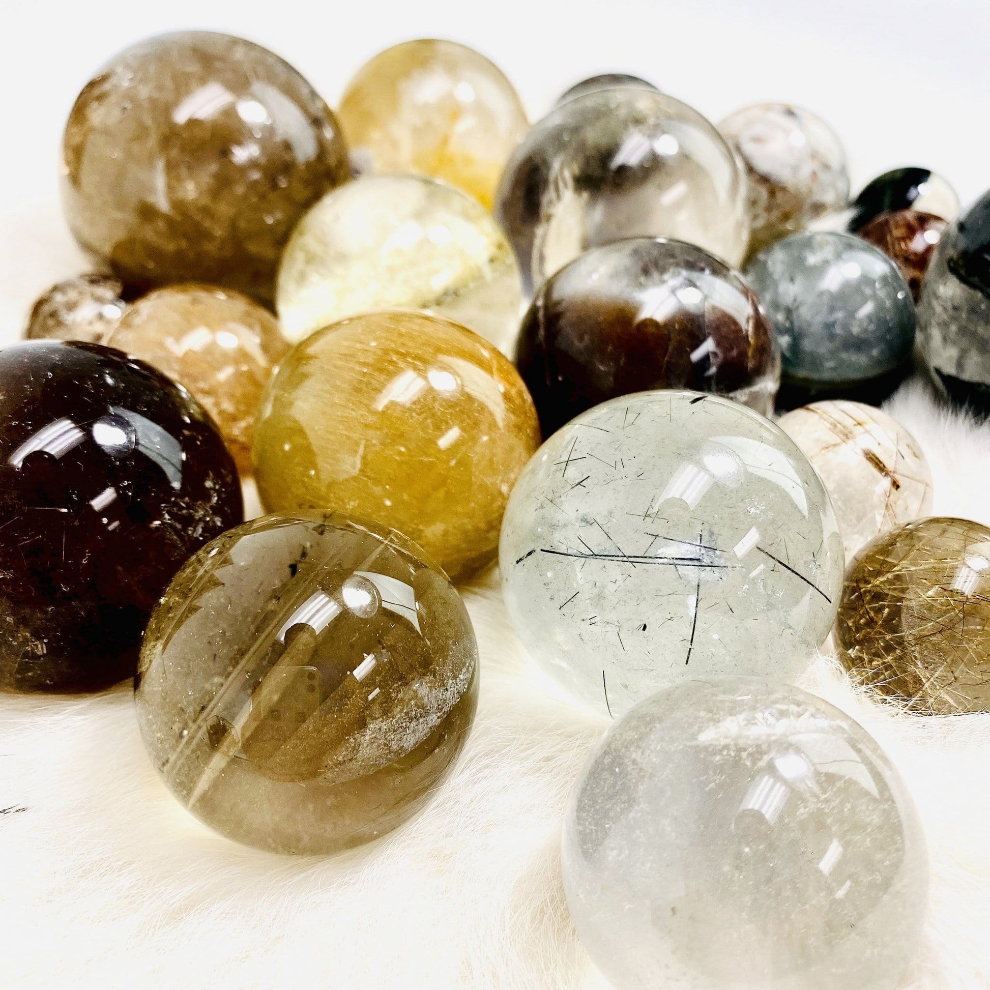 Up close views of assorted Quartz Spheres