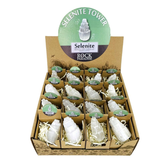 Point of Purchase Box of 32 smaller boxes with Selenite towers in each
