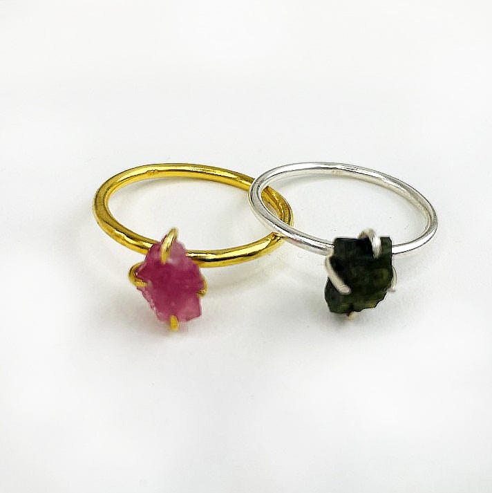 close up of the details on the watermelon tourmaline rings 