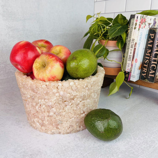 Rose quartz  Tumbled Stone Pot with fruit inside