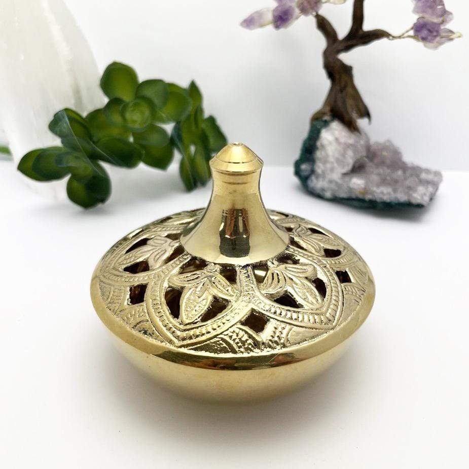 Brass Incense Cone Resin Burner with Lotus Design