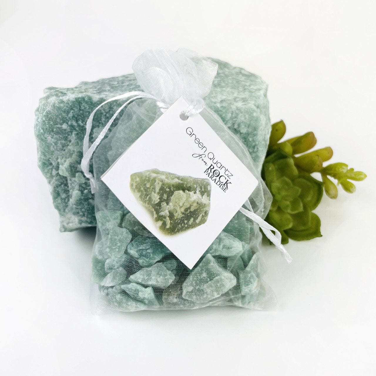 Green Quartz Stones - Tied & Tagged in an Organza Bag