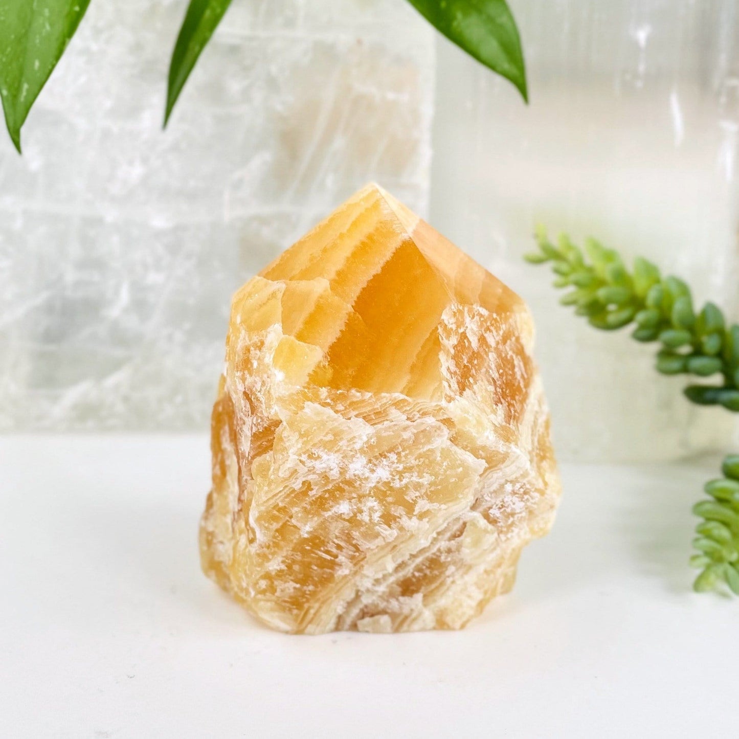 Orange Calcite Point up close