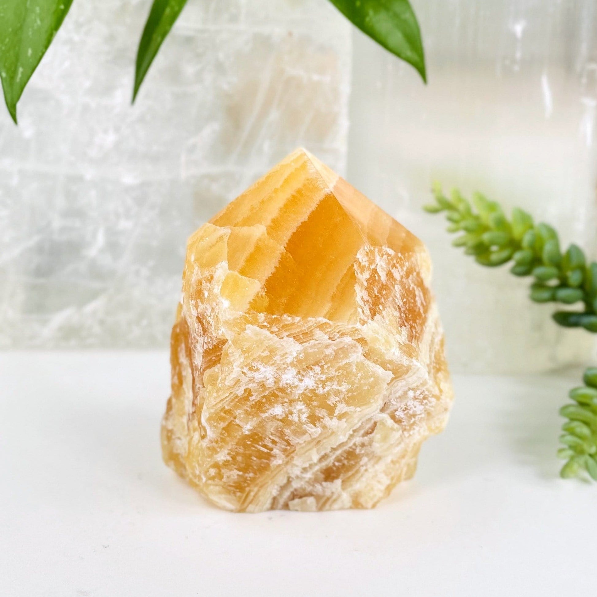 Orange Calcite Point up close