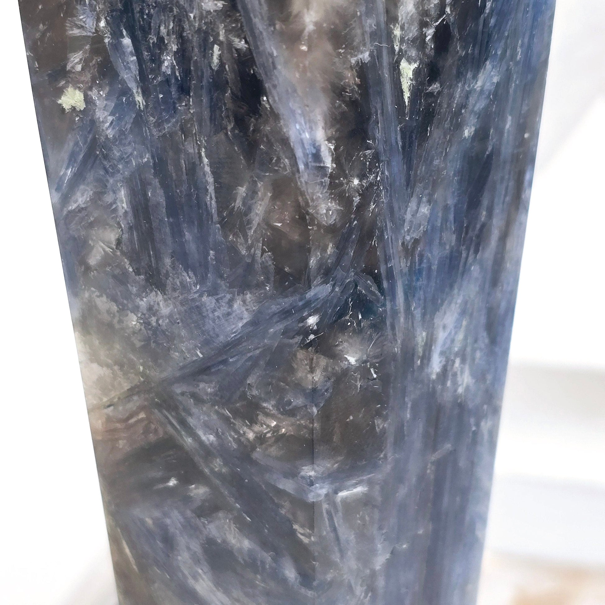 Blue Kyanite Crystal Wand on Stand #1 closeup for detail