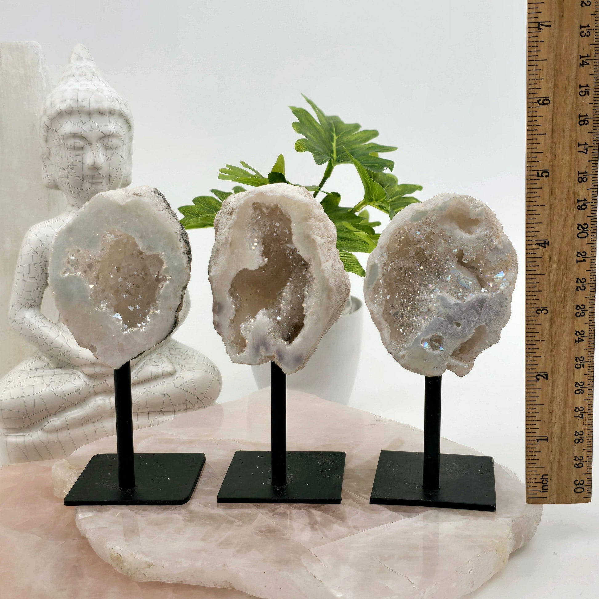 Moroccan Aura Geode on Metal Stand with ruler for size reference