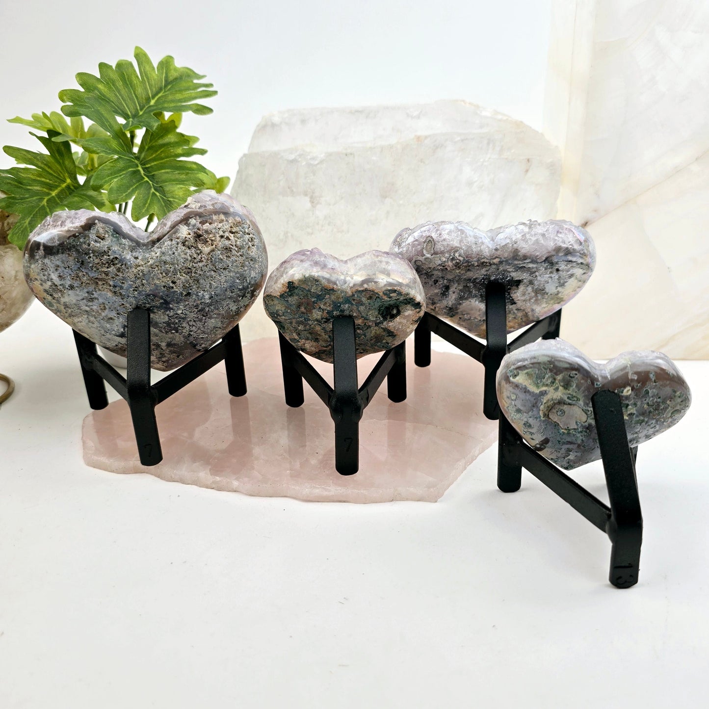 Angel Aura Amethyst Crystal Heart on Metal Tripod Stand - back view