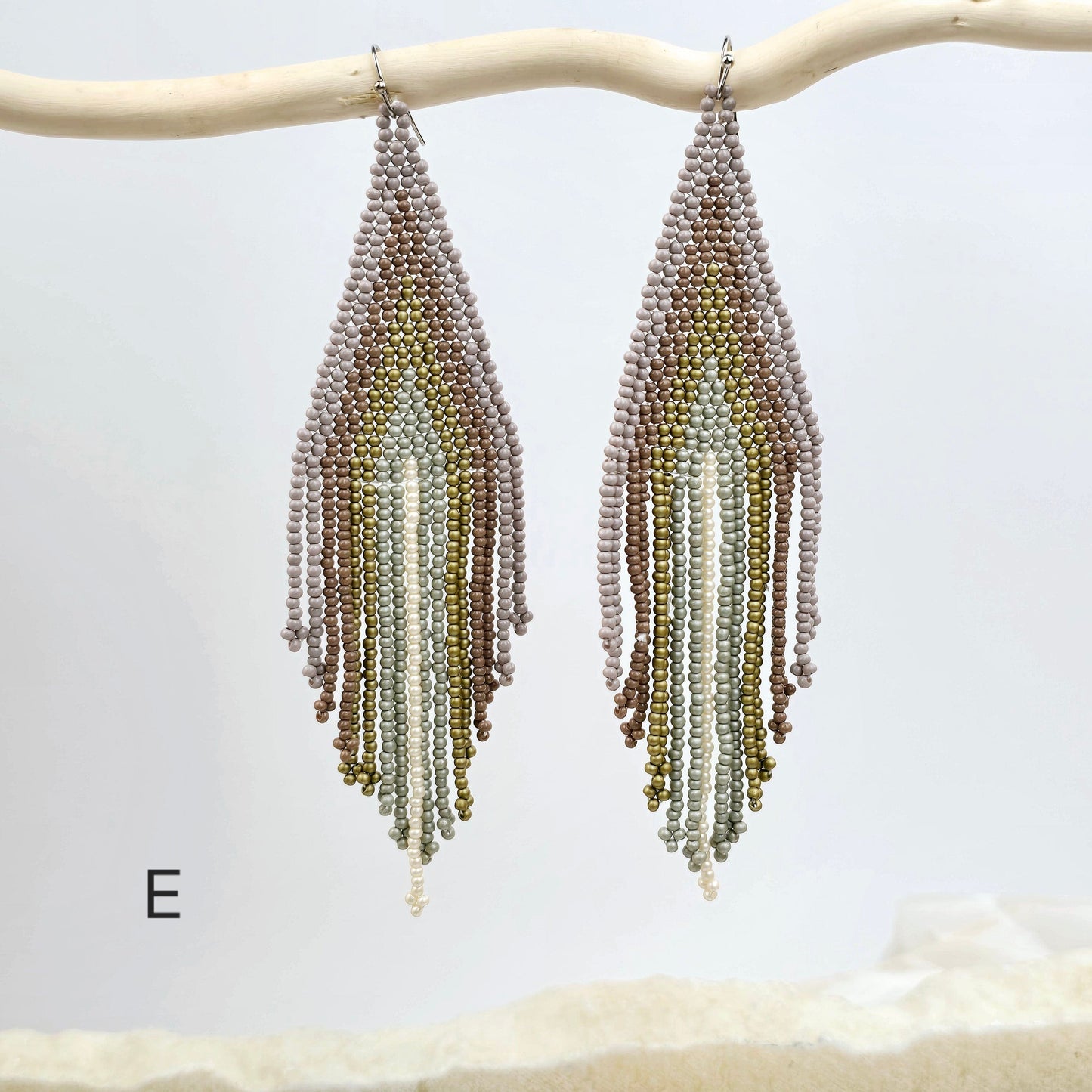 Seed Bead Earrings - Large Triangle and Fringe Pattern - You Choose Style variant E labeled