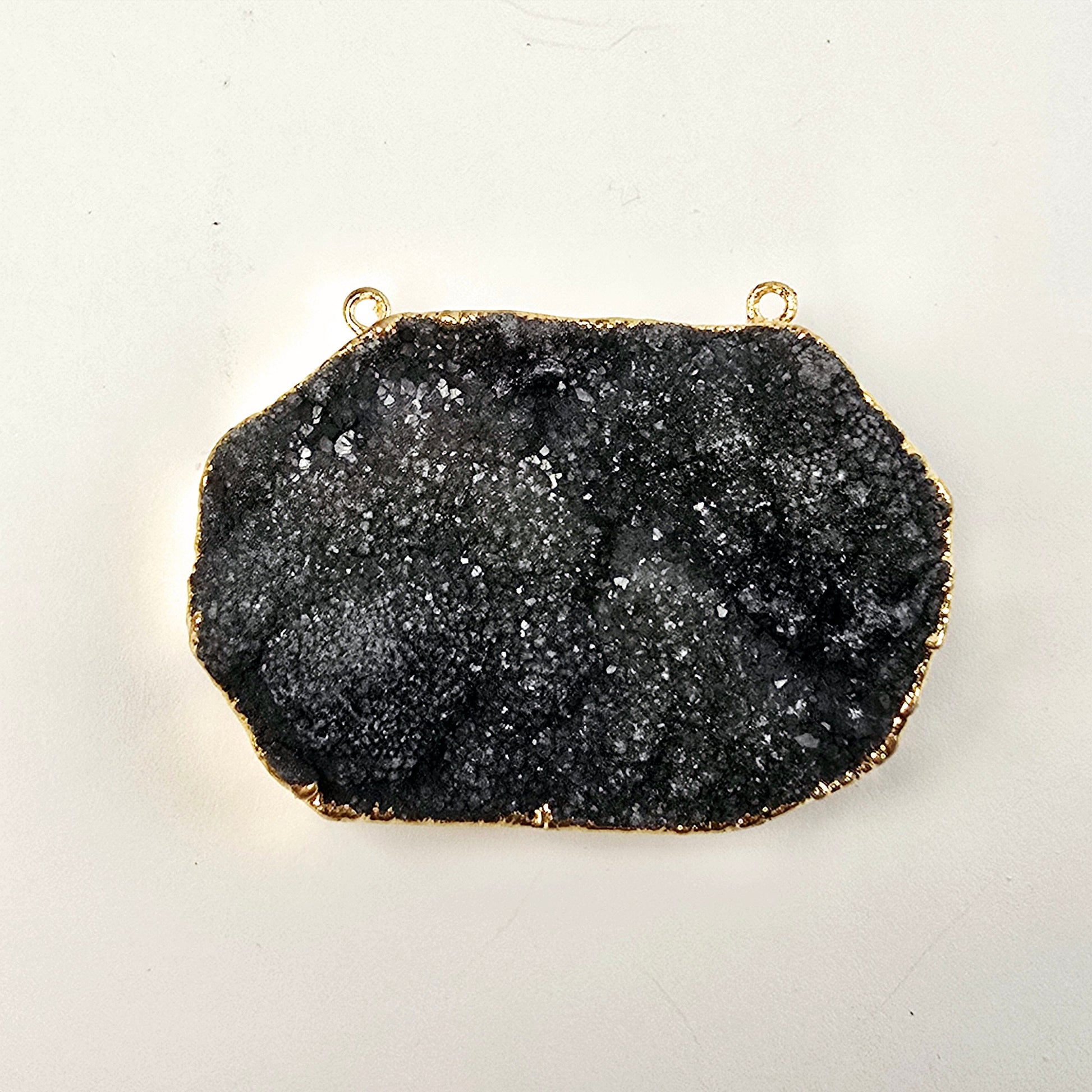 Gray Amethyst Druzy Oval Slab Pendant with 24k Gold Electroplated Edge and Double Bail one shown on white background