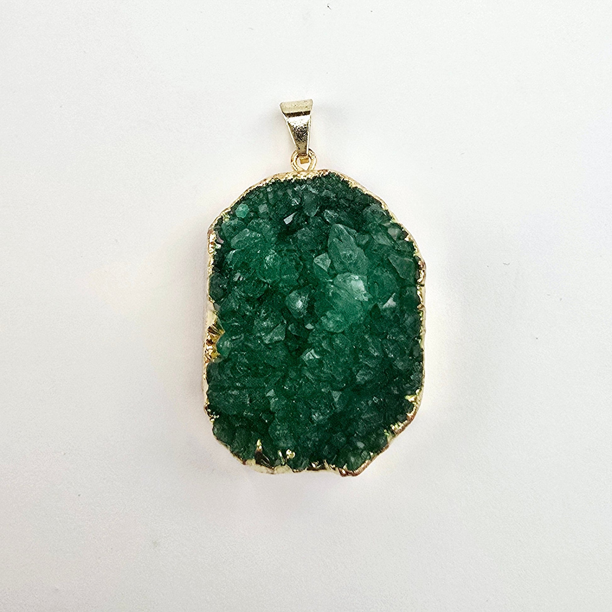 Green Druzy Freeform Pendant with 24k Gold Electroplated Edge and Bail one on white background