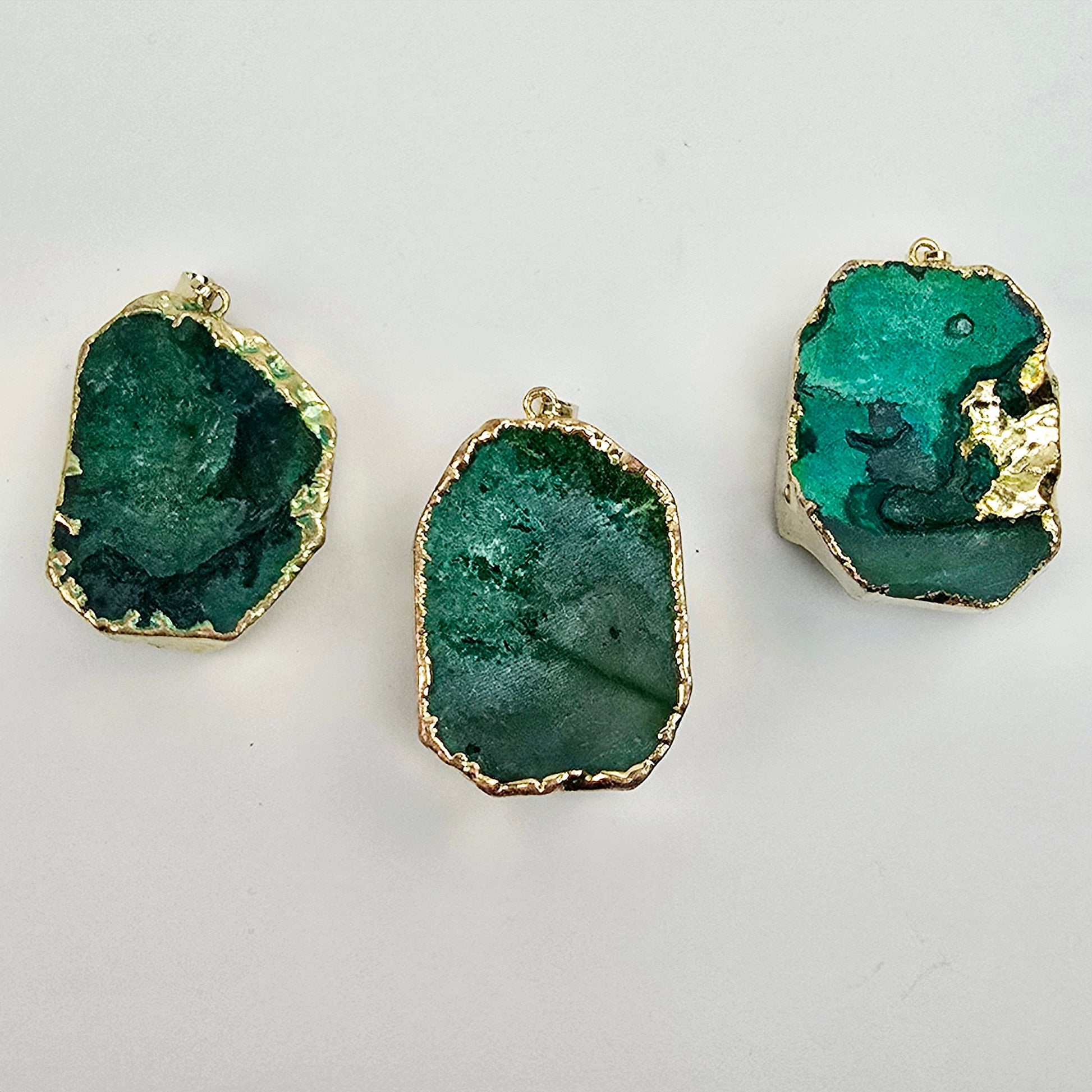 Green Druzy Freeform Pendant with 24k Gold Electroplated Edge and Bail back view