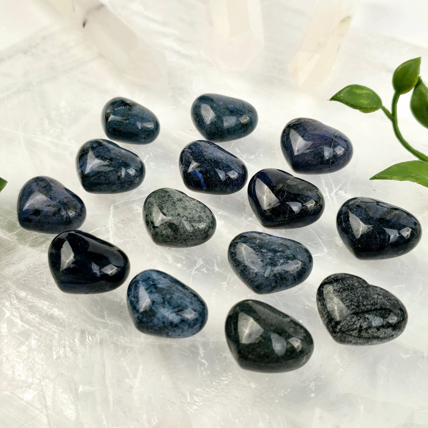 Sodalite Small Crystal Heart fourteen shown side view to show thickness