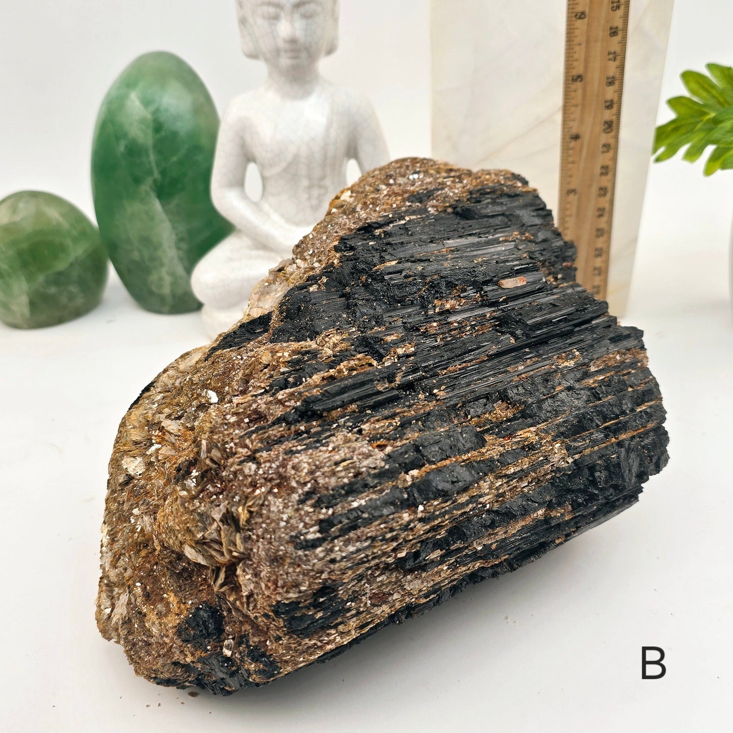 Black Tourmaline with Mica - Large Rough Crystal Cluster - You Choose variant B labeled with ruler for size reference