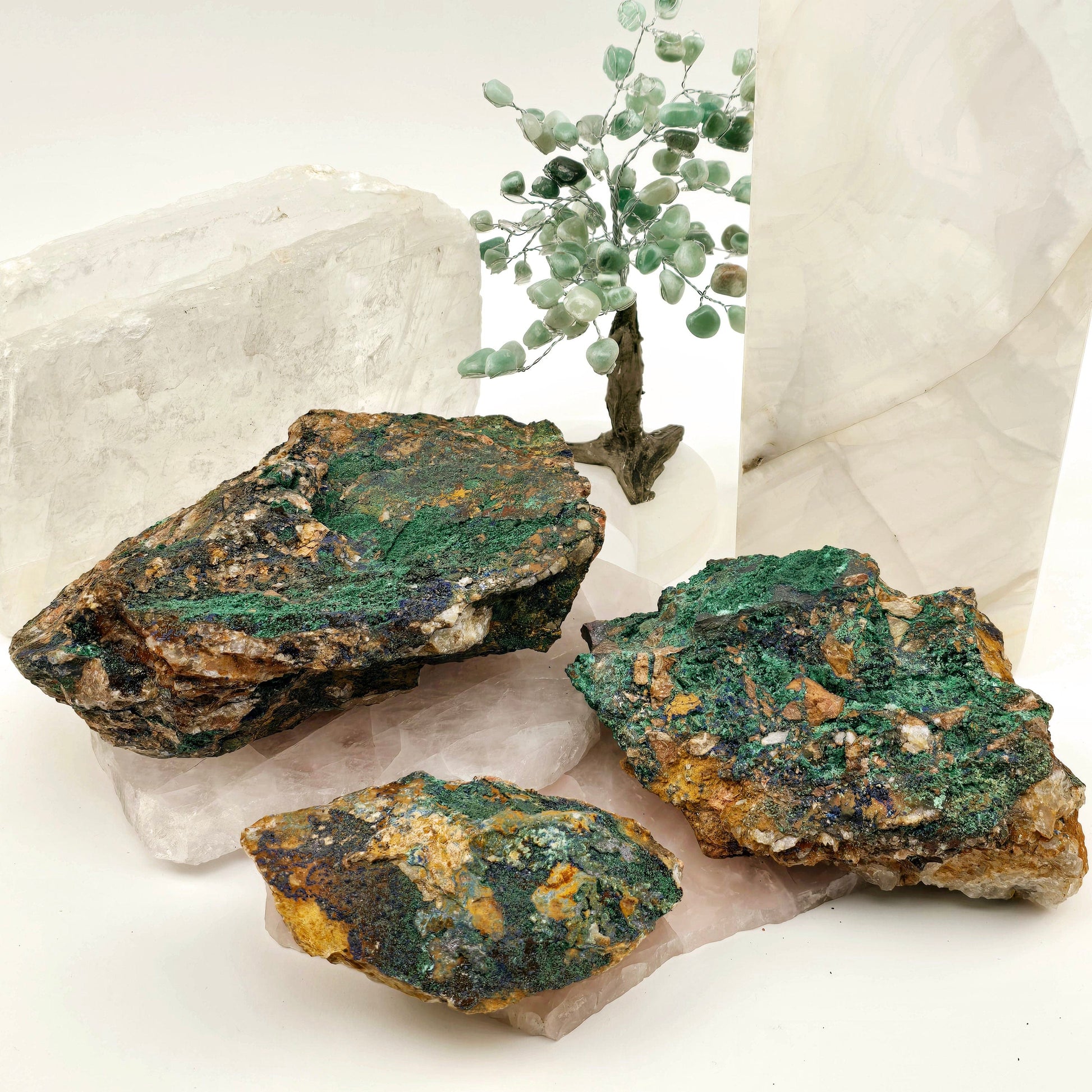Azurite with Malachite Crystals on Matrix - You Choose #1 all variants on stone platters with props in the background