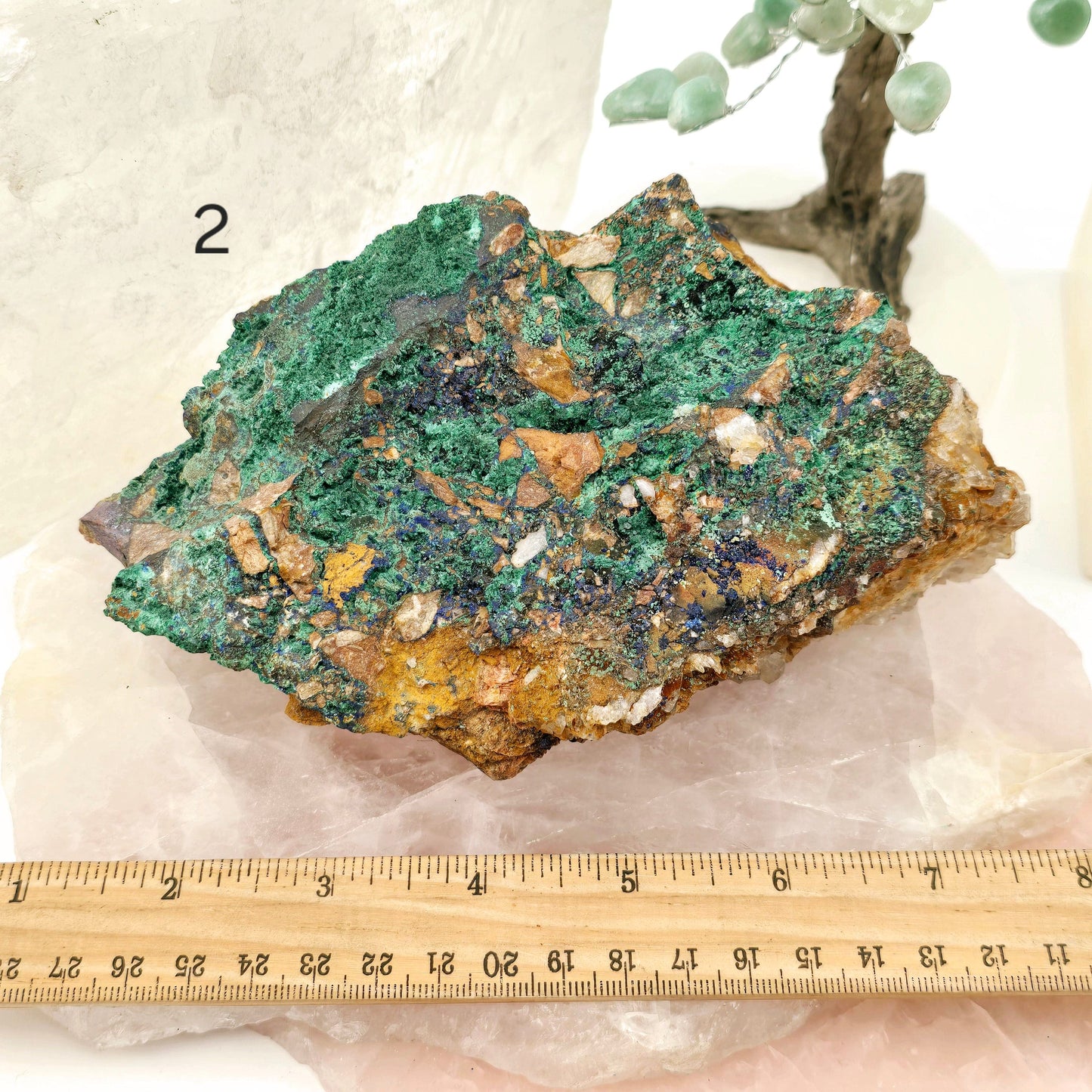Azurite with Malachite Crystals on Matrix - You Choose #1 variant 2 labeled with ruler for size reference