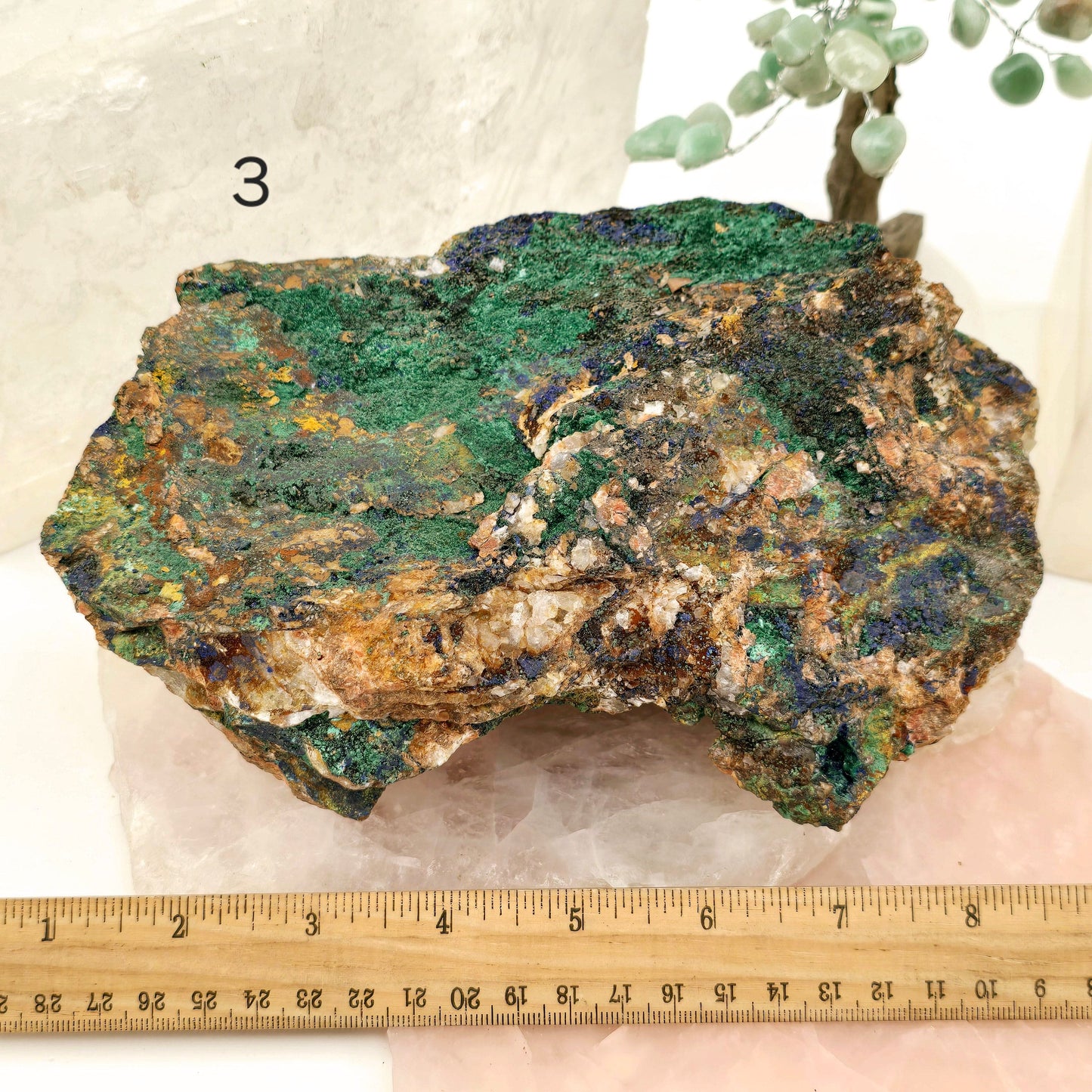 Azurite with Malachite Crystals on Matrix - You Choose #1 variant 3 labeled with ruler for size reference