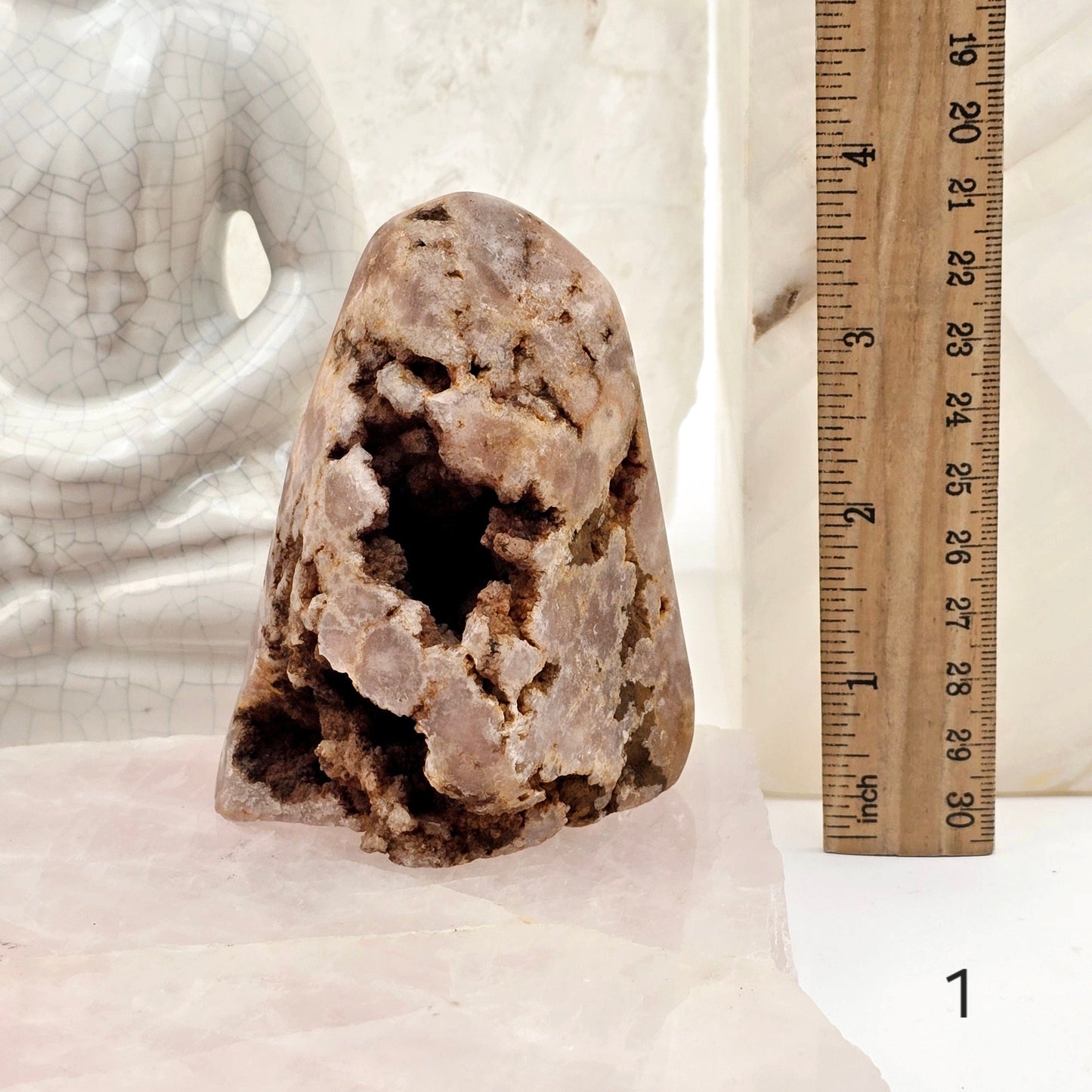 Pink Amethyst Polished Crystal Freeform - You Choose #1 variant 1 labeled with ruler for size reference