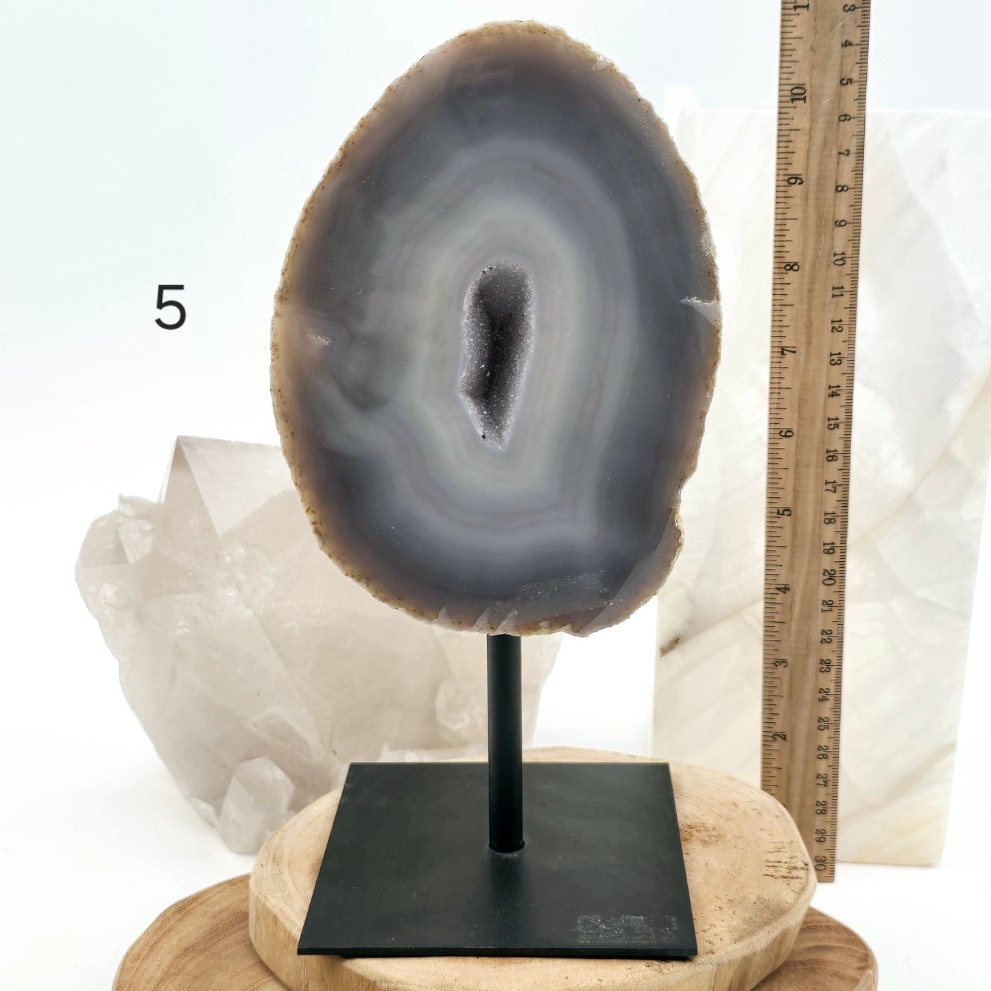 Agate Natural Crystal Geode Half on Stand - You Choose #1 variant 5 labeled with ruler for size reference