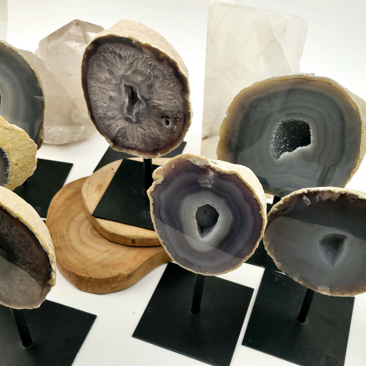 Agate Natural Crystal Geode Half on Stand - You Choose #1 top side view